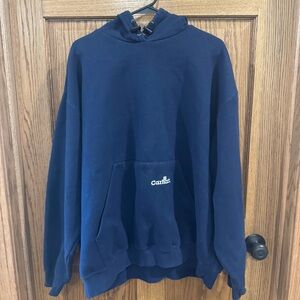 Vintage Carhartt Embroidered Logo Hoodie Navy Workwear Pullover Large